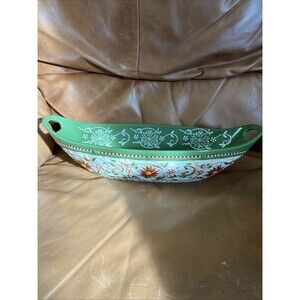 Temptations Old World Poinsettia Large 15" Oval Serving Baking Dish Handled Xmas